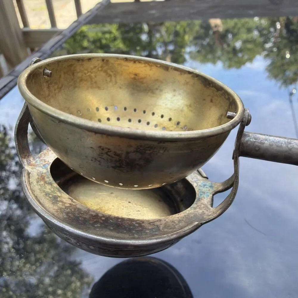 Antique Victorian Tea Strainer & Drip Bowl Tray Benedict Hatch Goddard BHG 1880s